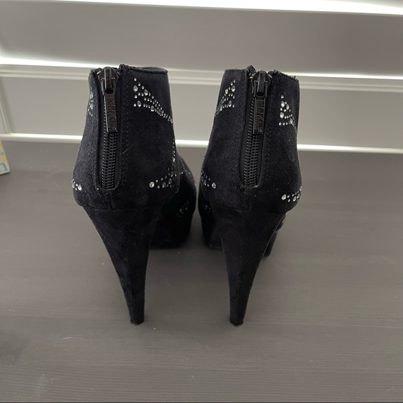 Michael Antonio Black Suede Booties with Rhinestones, Ankle Boots, Platform Boot - Picture 5 of 9